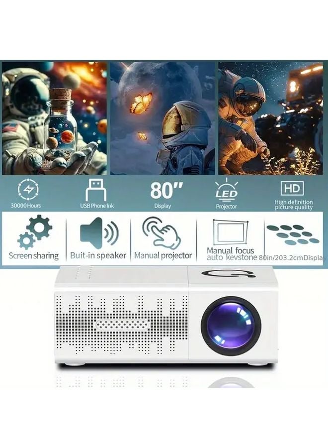 Black Smart Mini Projector 1080P Home Theater Built In Speaker USB AV SD Compatible - Image 5